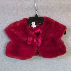 Cat & Jack Red Faux Fur Fuzzy Cardigan Shrug Baby Girl 12M